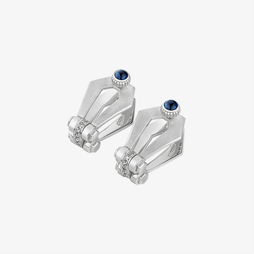 Alaghband Kite Drop Earrings with Diamond Bezels and Blue Sapphire Pins - Alaghband Jewelry