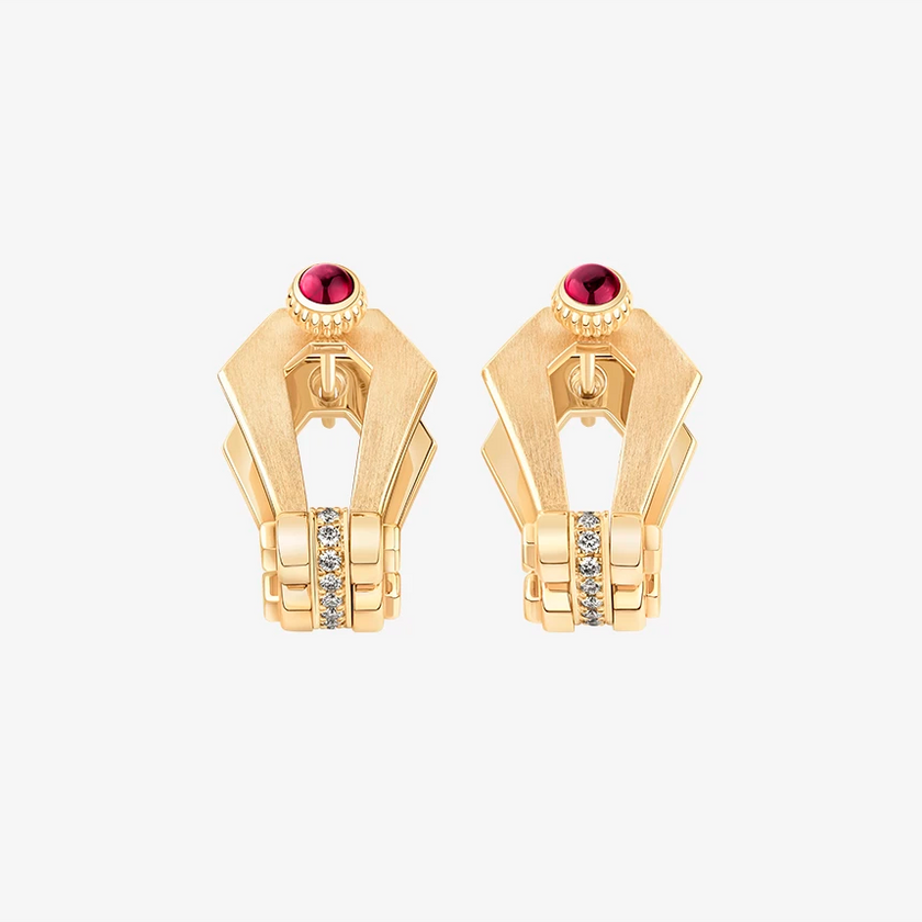 Alaghband Kite Drop Earrings with Diamond Bezels and Ruby Pins