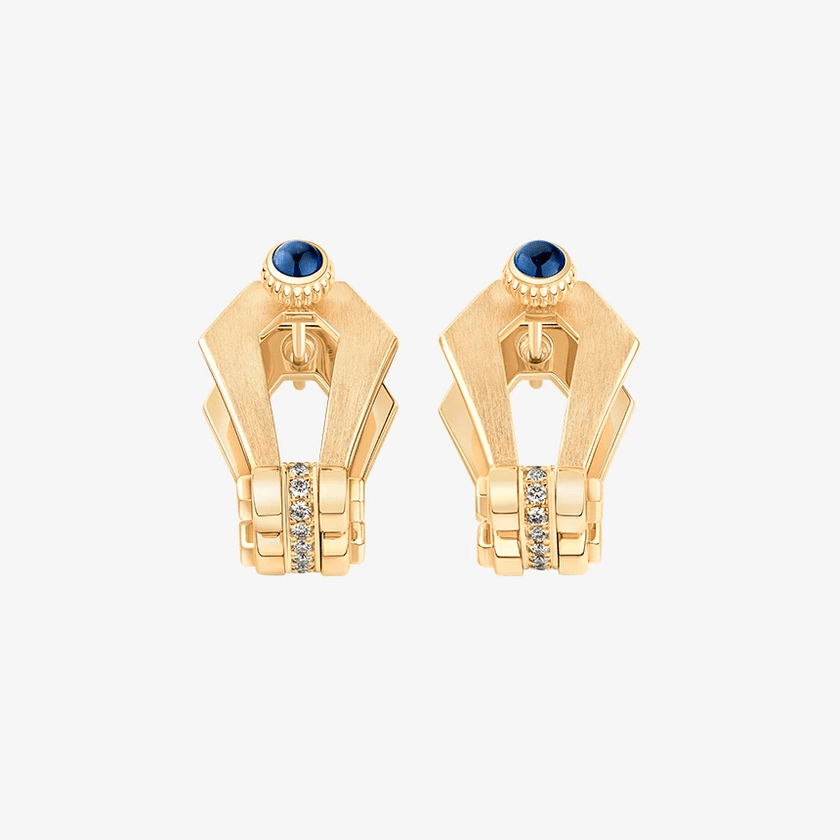 Alaghband Kite Drop Earrings with Diamond Bezels and Blue Sapphire Pins - Alaghband Jewelry