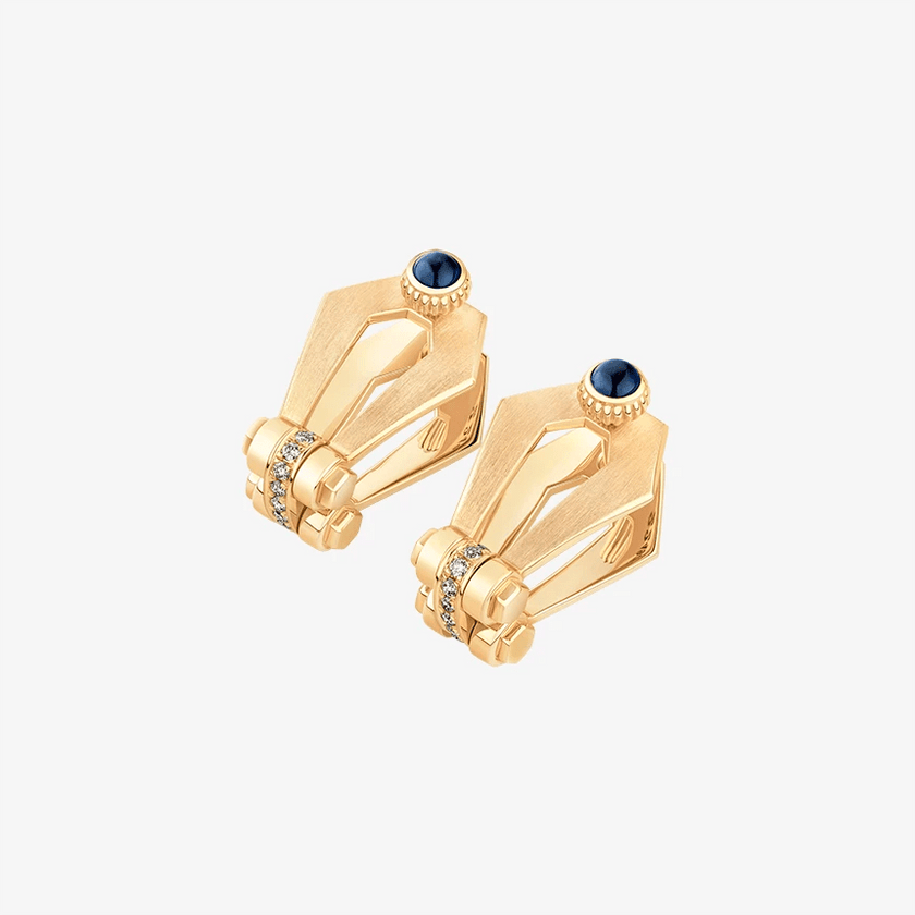 Alaghband Kite Drop Earrings with Diamond Bezels and Blue Sapphire Pins - Alaghband Jewelry