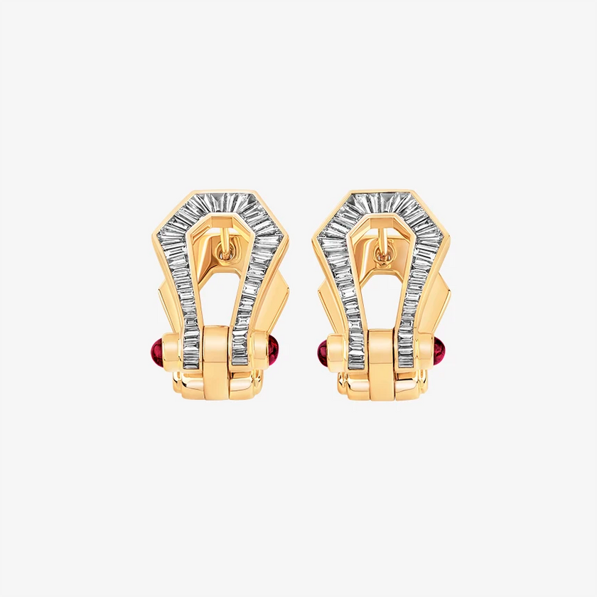Alaghband Kite Drop Earrings with Baguette Cut Diamonds and Ruby Pins