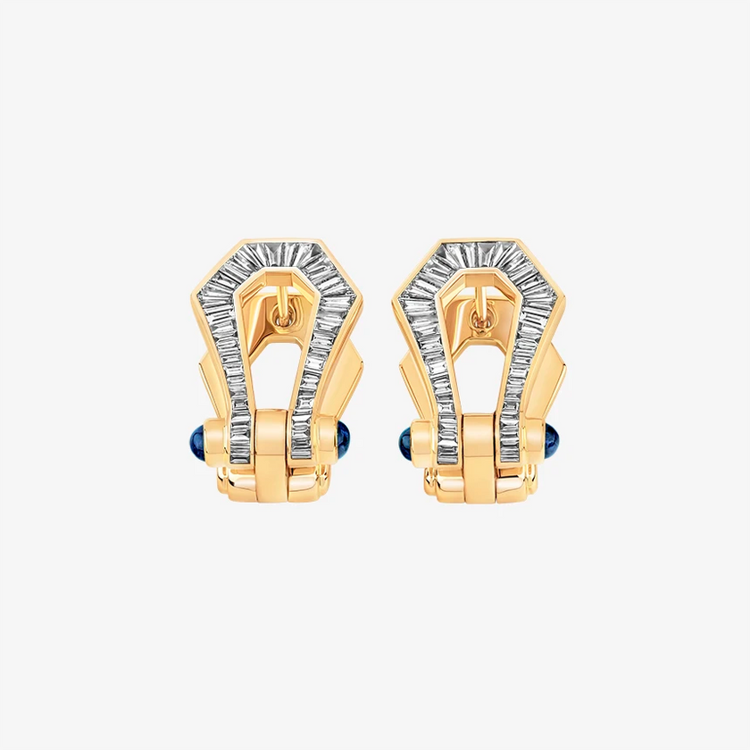 Alaghband Kite Drop Earrings with Baguette Cut Diamonds and Blue Sapphire Pins