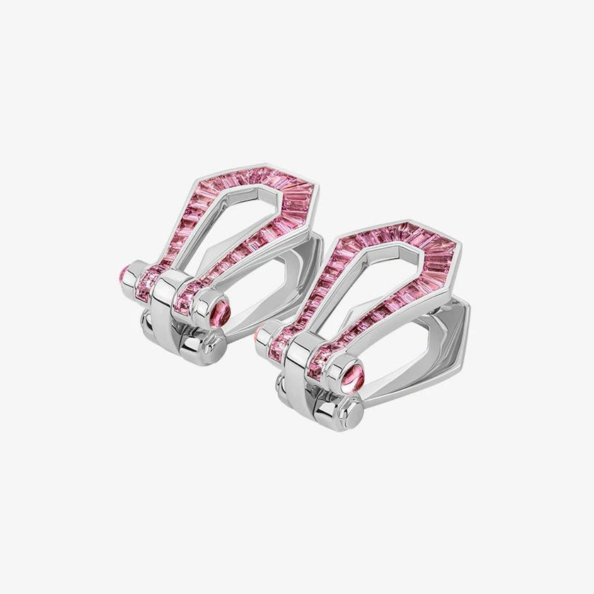 Alaghband Kite XO Drop Earrings with Baguette Cut Pink Sapphires - Alaghband Jewelry