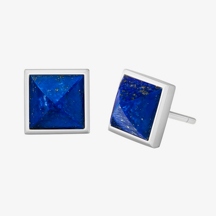 Alaghband Pyramid Square Stud Earrings with Lapis Lazuli