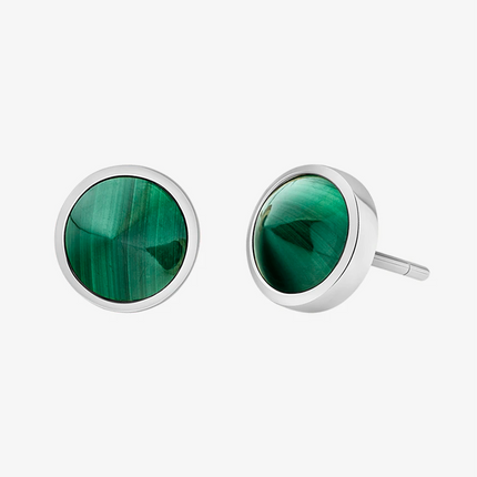 Alaghband Pyramid Round Stud Earrings with Malachites