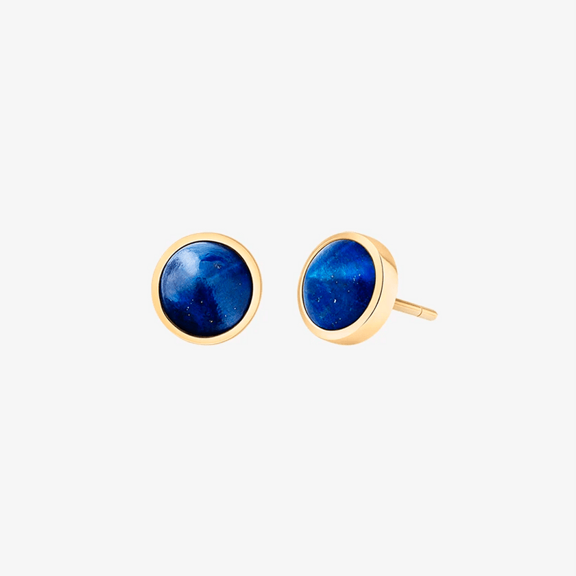 Alaghband Pyramid Round Stud Earrings with Lapis Lazuli - Alaghband Jewelry