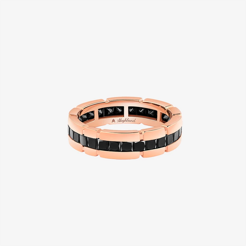 Alaghband Eternity Ring for Men with Indents and Black Diamonds