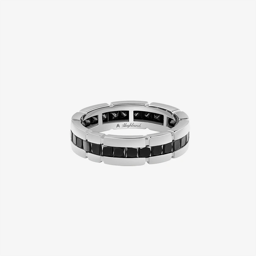 Alaghband Eternity Ring for Men with Indents and Black Diamonds