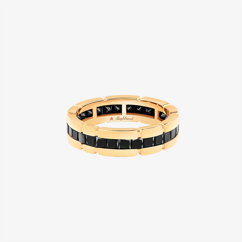Alaghband Eternity Ring for Men with Indents and Black Diamonds