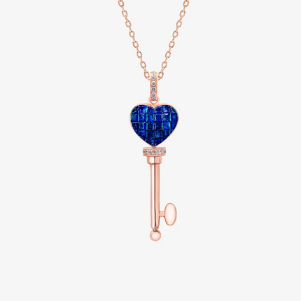 Alaghband Heart Key Pendant with Blue Sapphires