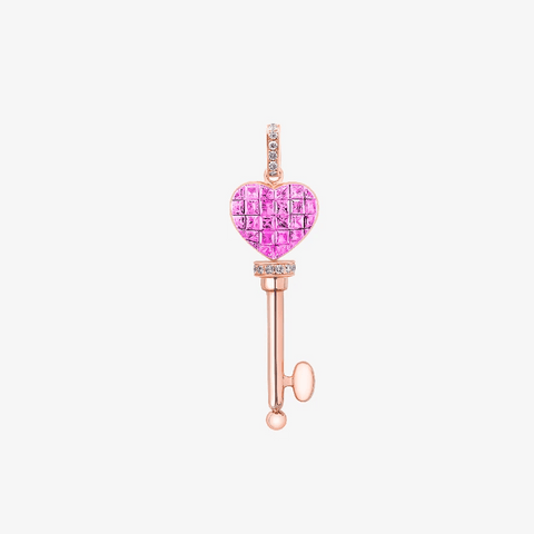 Alaghband Heart Key Pendant with Pink Sapphires - Alaghband Jewelry