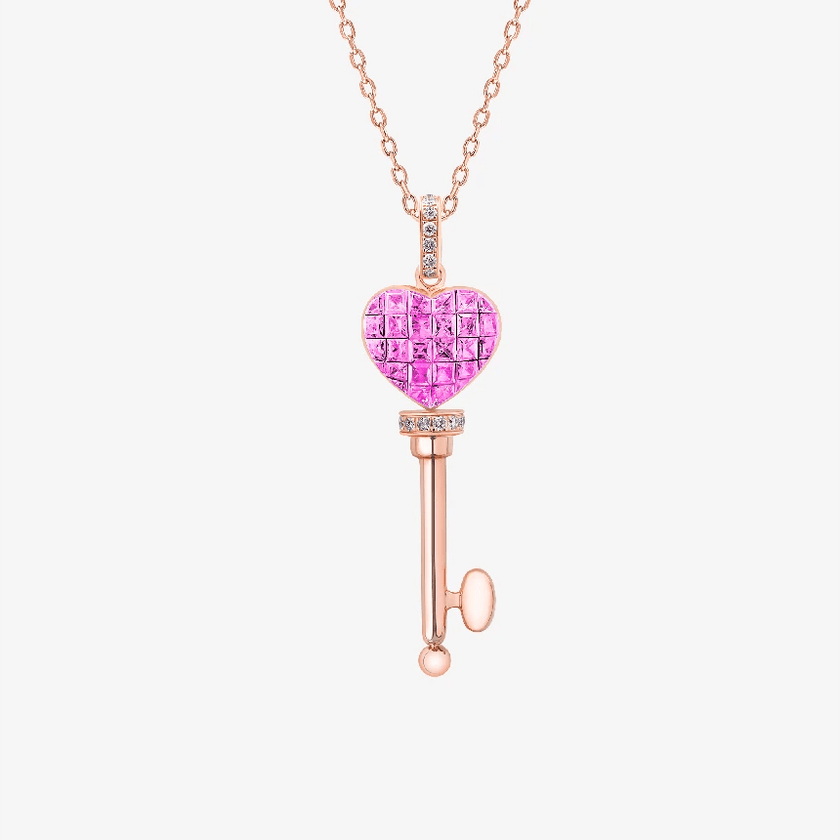 Alaghband Heart Key Pendant with Pink Sapphires - Alaghband Jewelry
