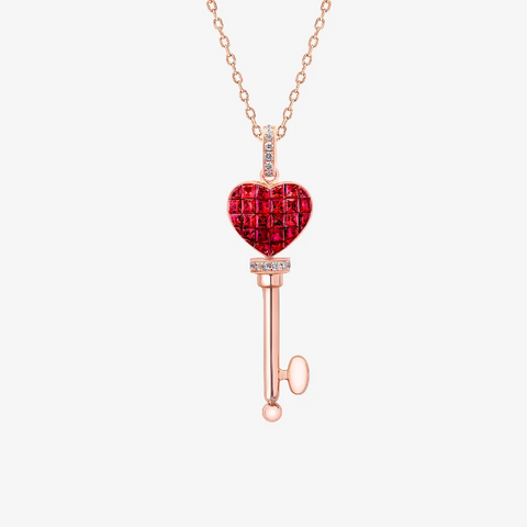 Alaghband Heart Key Pendant with Rubies