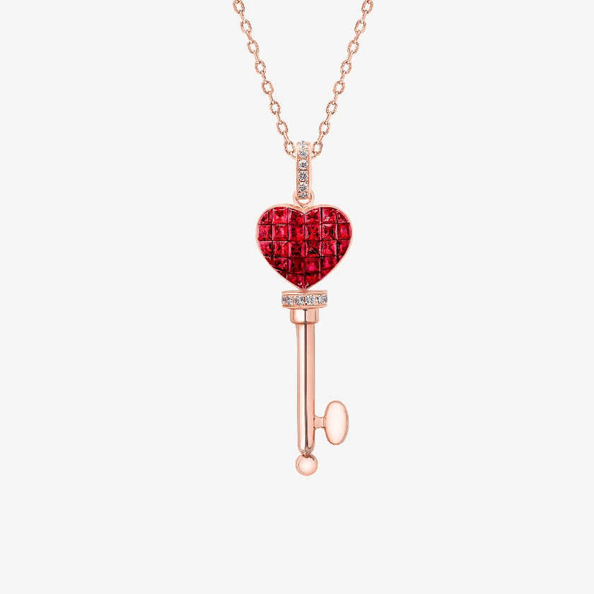 Alaghband Heart Key Pendant with Rubies - Alaghband Jewelry