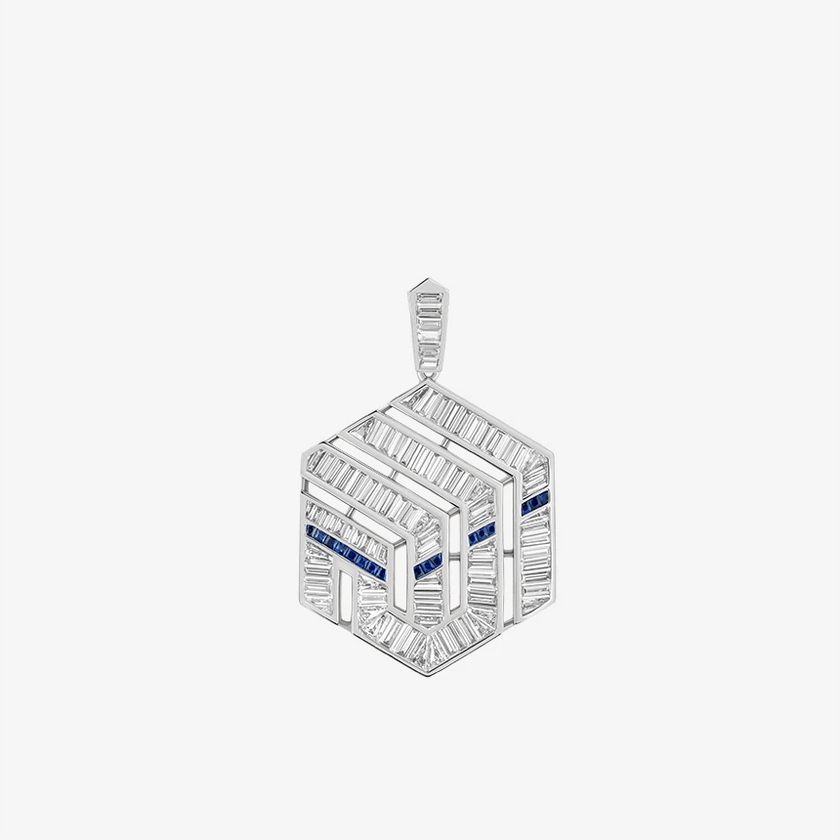 Alaghband Kaaba Pendant with Diamonds and Blue Sapphires - Alaghband Jewelry
