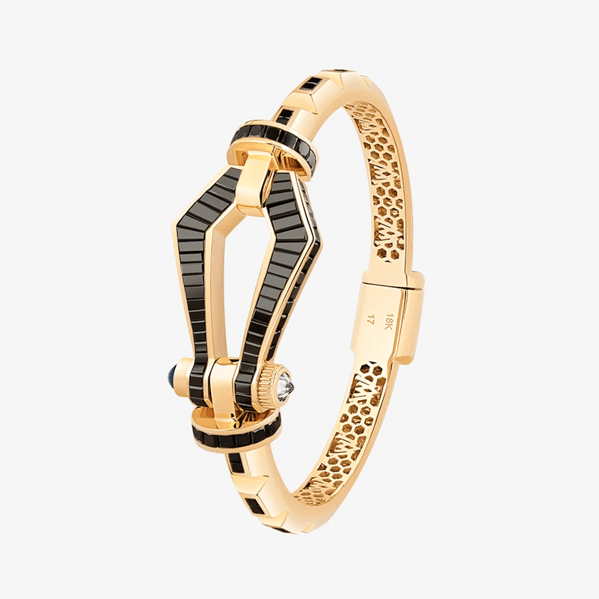 Alaghband Kite - Chocolate Bangle with Black Diamonds and Blue Sapphire Pin - Alaghband Jewelry