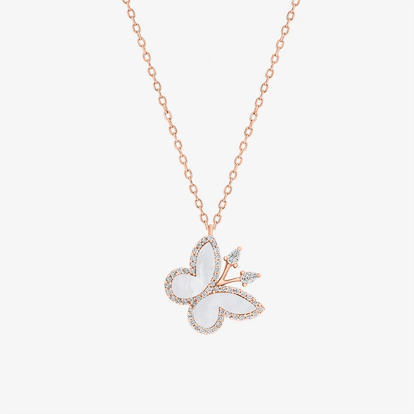 Alaghband Angled Butterfly Necklace with Mother of Pearl - Alaghband Jewelry