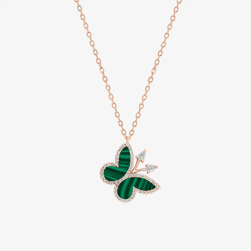 Alaghband Angled Butterfly Necklace with Malachite - Alaghband Jewelry