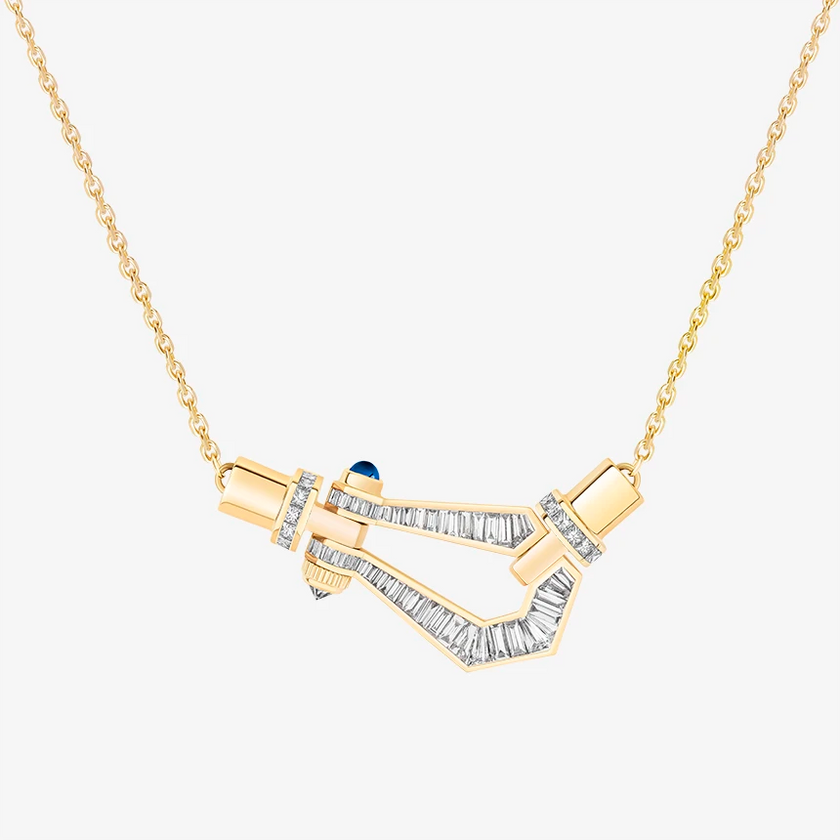 Alaghband Kite Necklace with Baguette Cut Diamonds and Blue Sapphire Pin, Medium