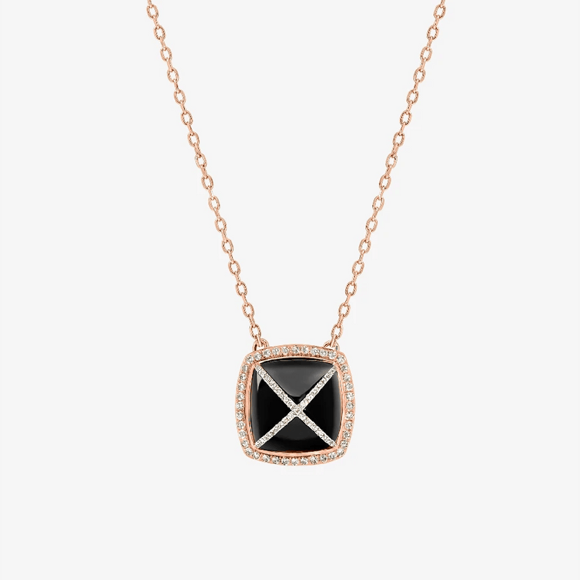 Alaghband Pyramid Necklace with Onyx and Diamond Cross - Alaghband Jewelry
