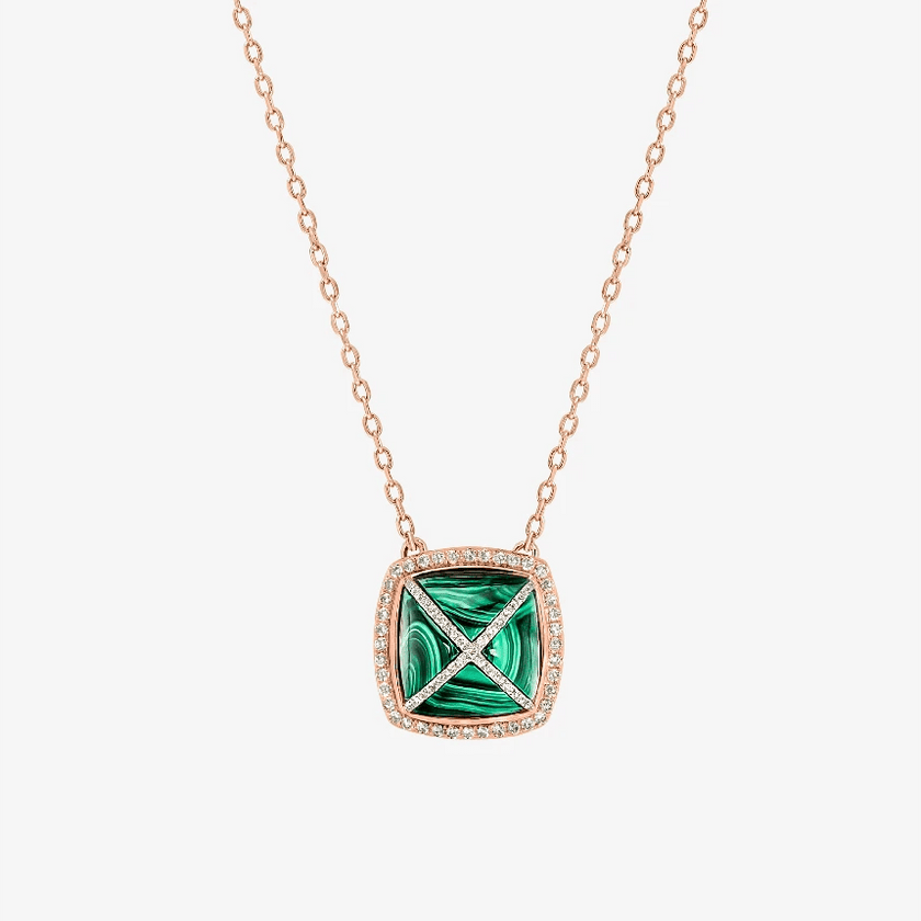 Alaghband Pyramid Necklace with Malachite and Diamond Cross - Alaghband Jewelry