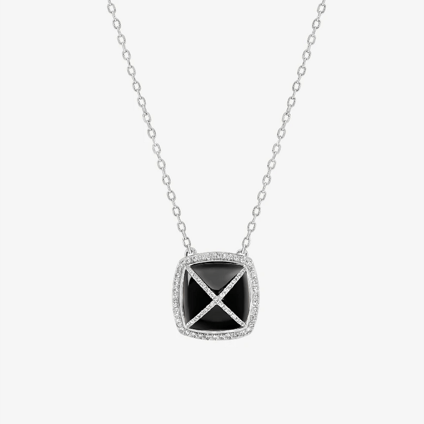 Alaghband Pyramid Necklace with Onyx and Diamond Cross - Alaghband Jewelry