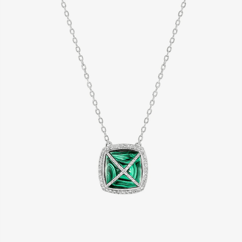Alaghband Pyramid Necklace with Malachite and Diamond Cross - Alaghband Jewelry