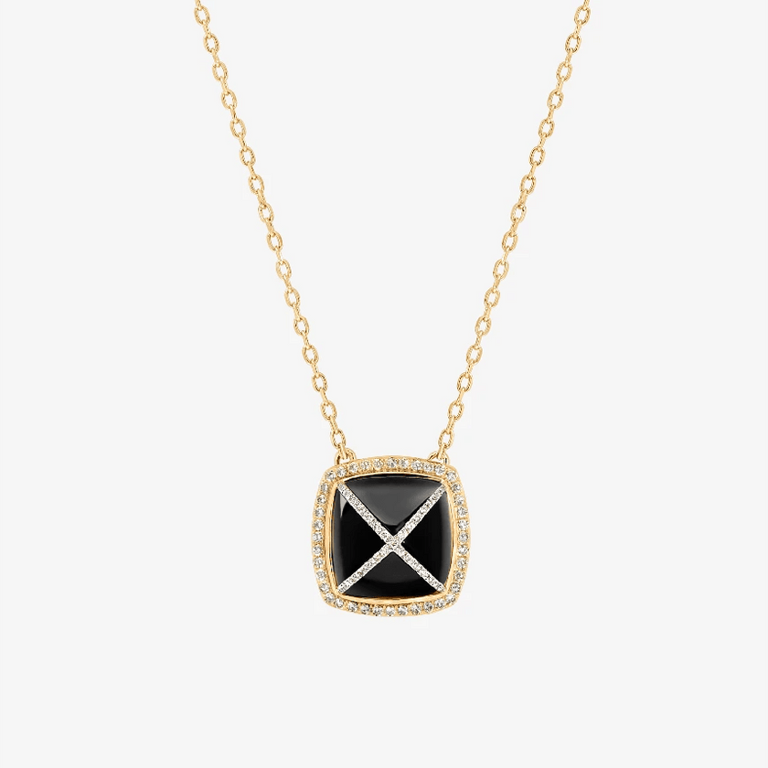 Alaghband Pyramid Necklace with Onyx and Diamond Cross - Alaghband Jewelry