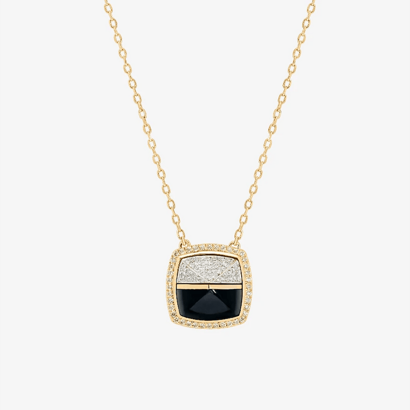 Alaghband Pyramid Duo Necklace with Onyx and Diamonds - Alaghband Jewelry
