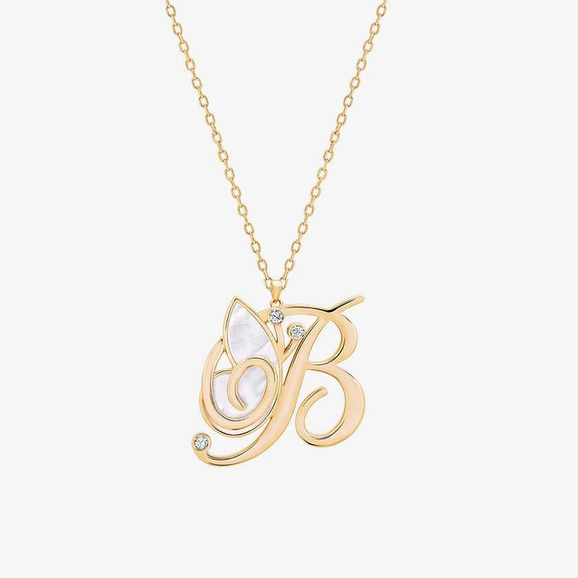 Alaghband Initials B Pendant with Mother of Pearl