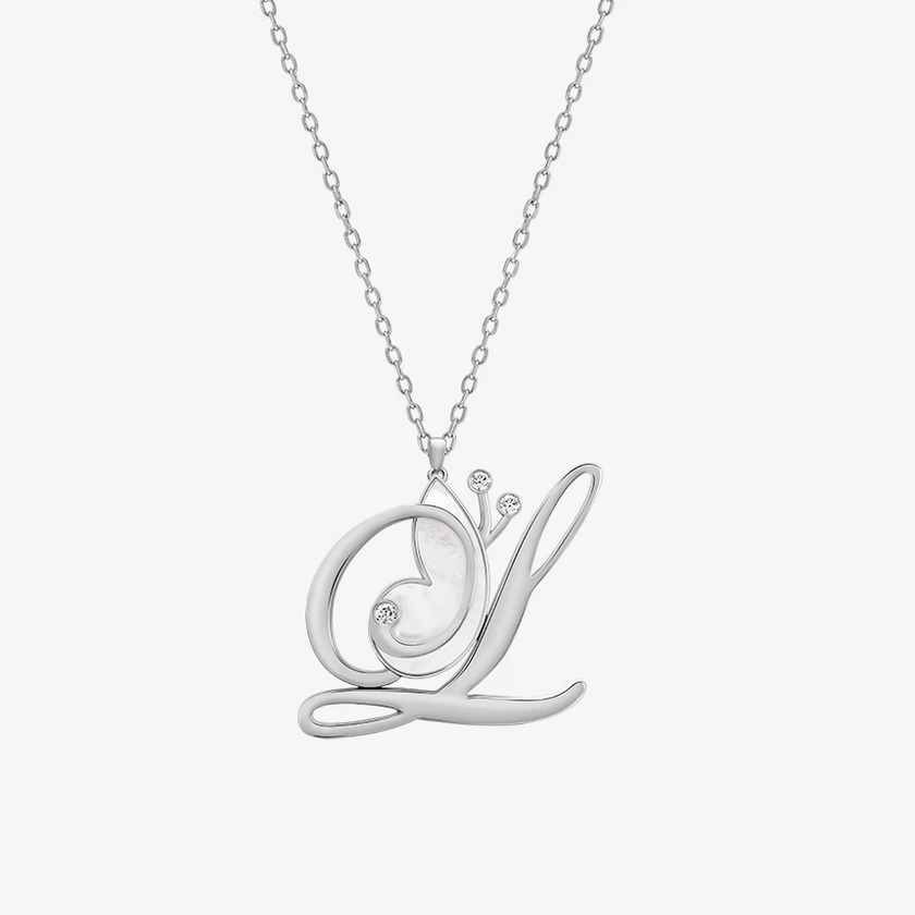 Alaghband Initials L Pendant with Mother of Pearl - Alaghband Jewelry