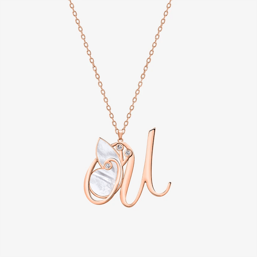 Alaghband Initials U Pendant with Mother of Pearl - Alaghband Jewelry