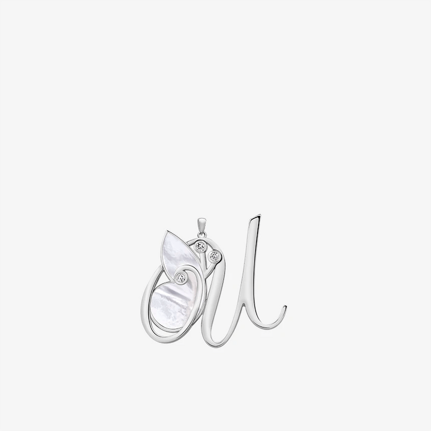 Alaghband Initials U Pendant with Mother of Pearl - Alaghband Jewelry