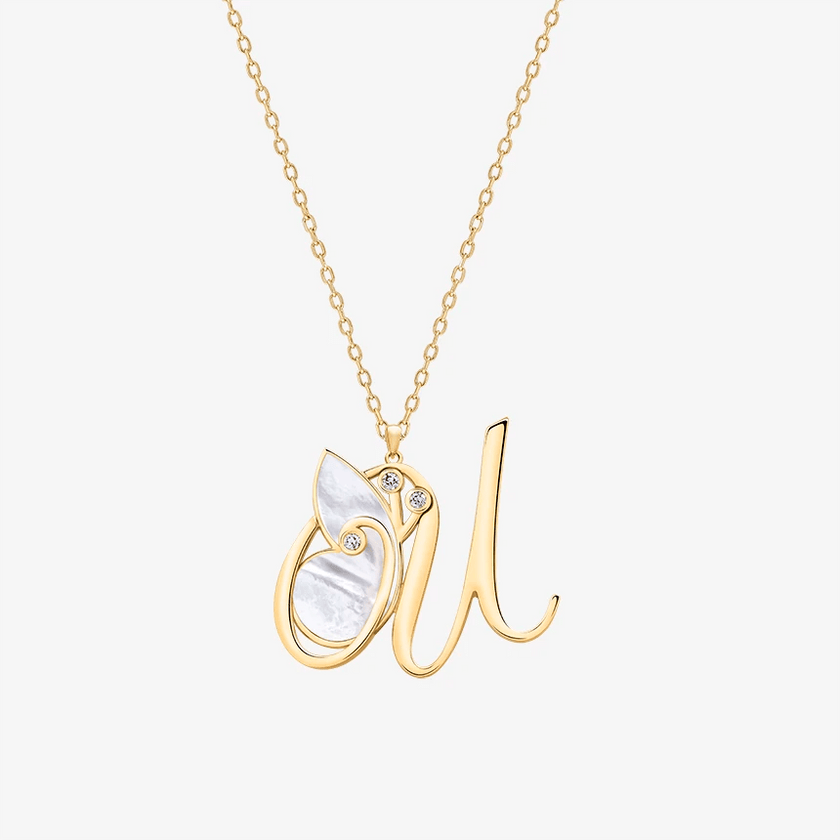 Alaghband Initials U Pendant with Mother of Pearl - Alaghband Jewelry