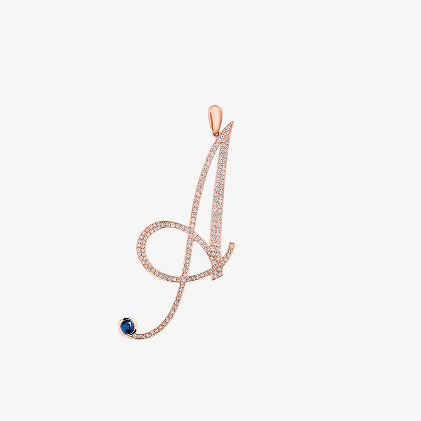 Alaghband Initials A Pendant with Diamonds & Blue Sapphire