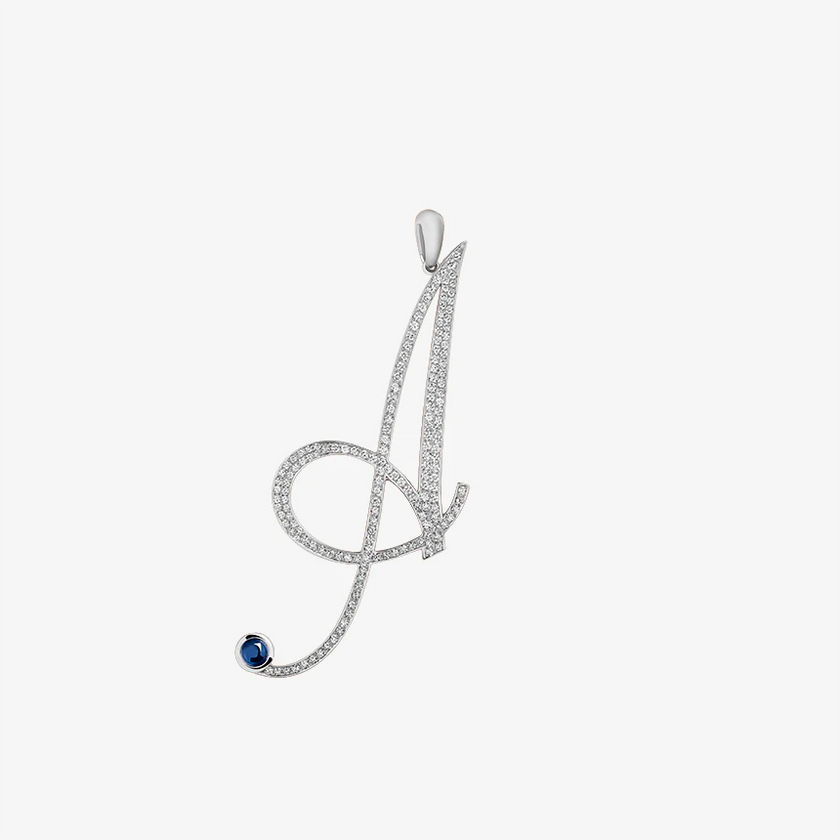 Alaghband Initials A Pendant with Diamonds & Blue Sapphire