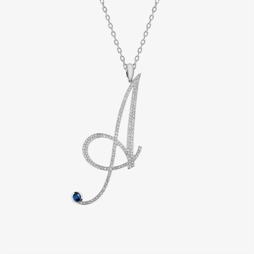 Alaghband Initials A Pendant with Diamonds & Blue Sapphire