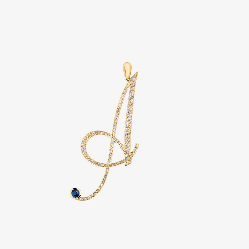 Alaghband Initials A Pendant with Diamonds & Blue Sapphire