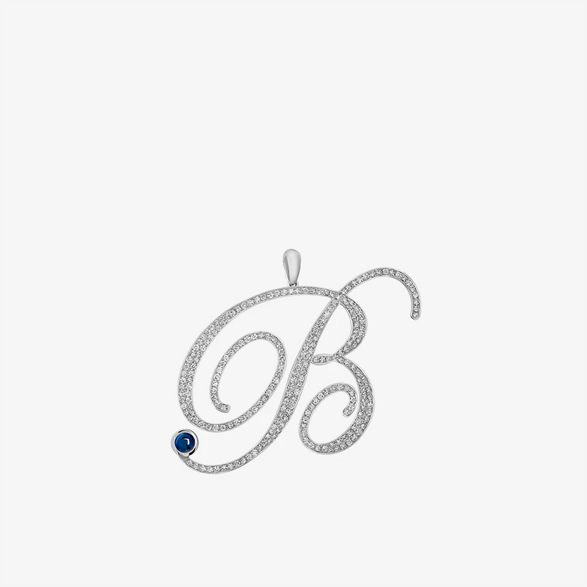 Alaghband Initials B Pendant with Diamonds & Blue Sapphire