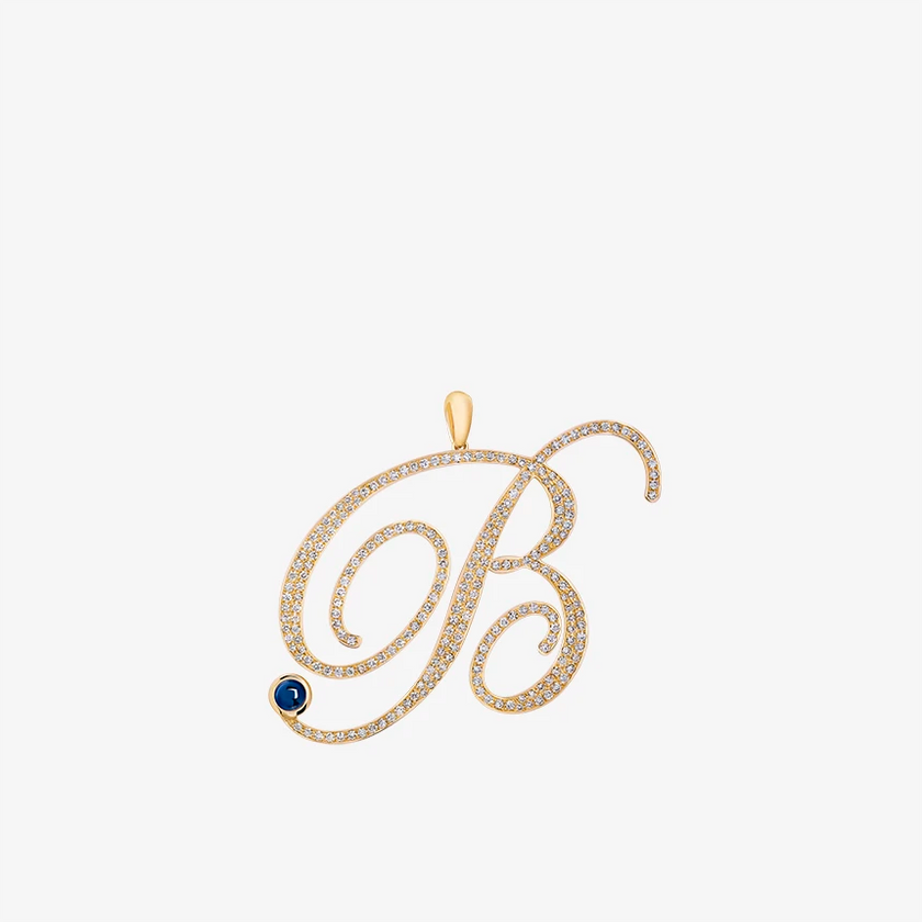Alaghband Initials B Pendant with Diamonds & Blue Sapphire