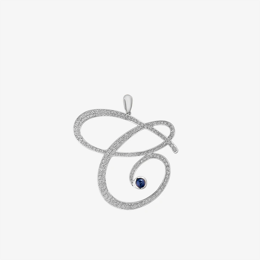 Alaghband Initials C Pendant with Diamonds & Blue Sapphire