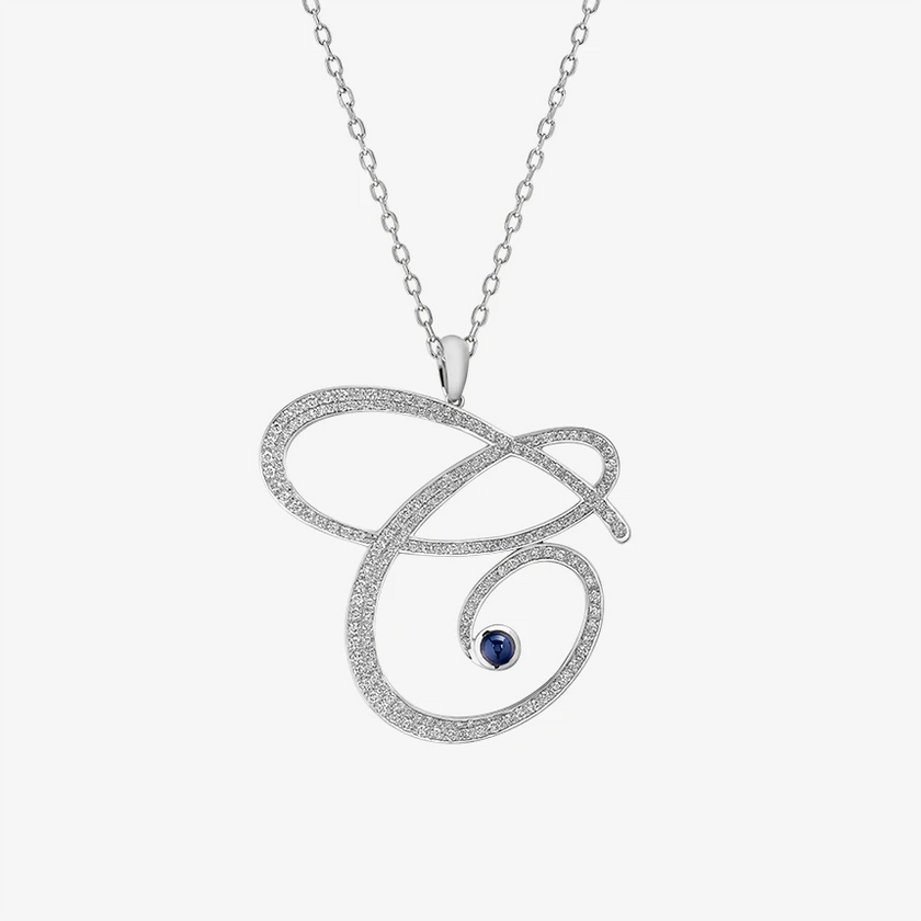 Alaghband Initials C Pendant with Diamonds & Blue Sapphire