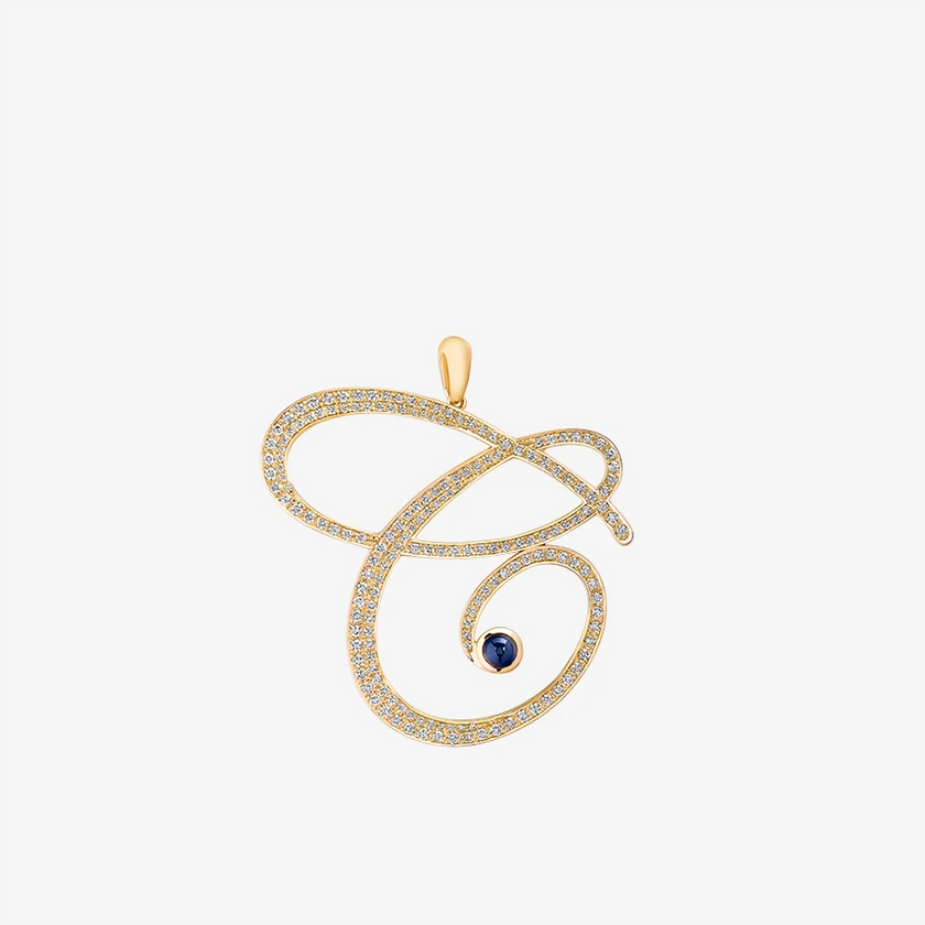 Alaghband Initials C Pendant with Diamonds & Blue Sapphire