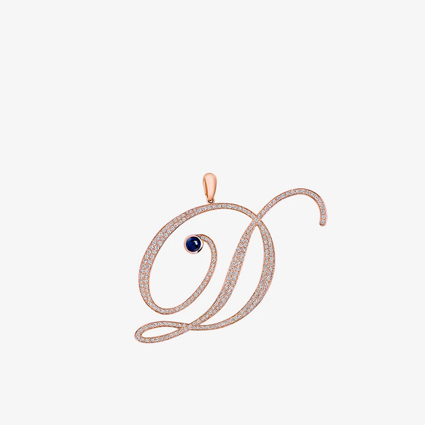 Alaghband Initials D Pendant with Diamonds & Blue Sapphire