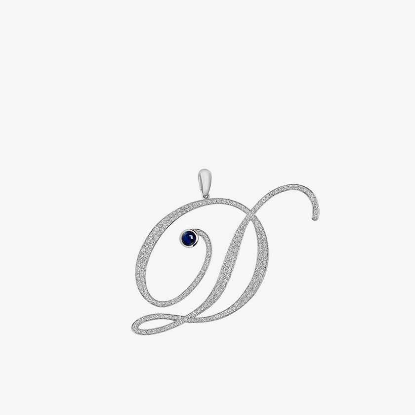 Alaghband Initials D Pendant with Diamonds & Blue Sapphire