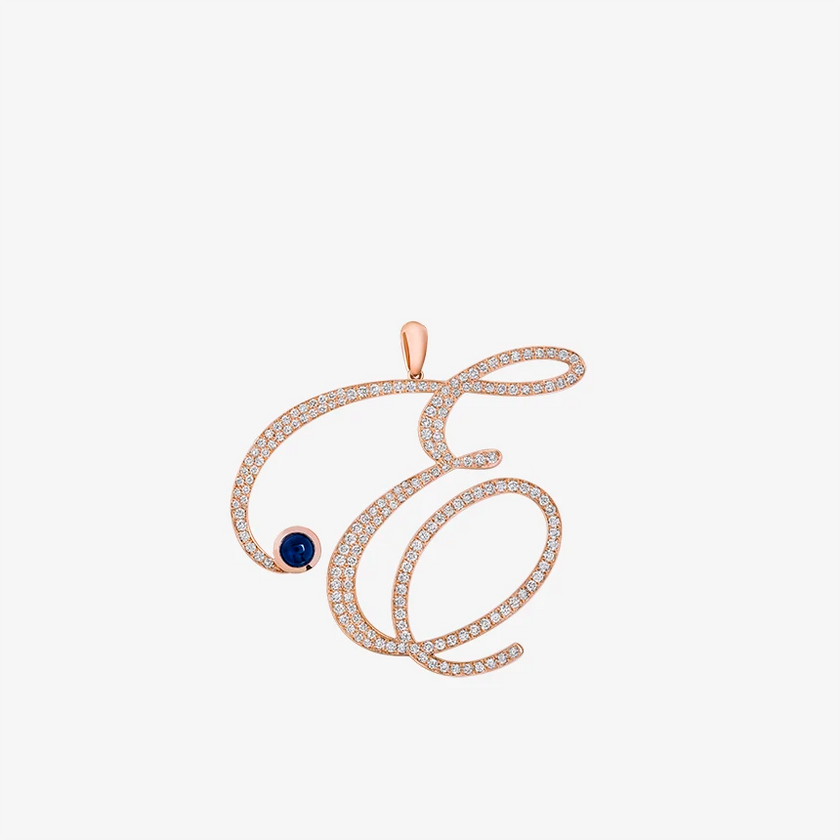 Alaghband Initials E Pendant with Diamonds & Blue Sapphire