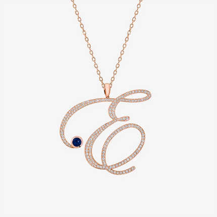 Alaghband Initials “E” Pendant with Diamonds & Blue Sapphire