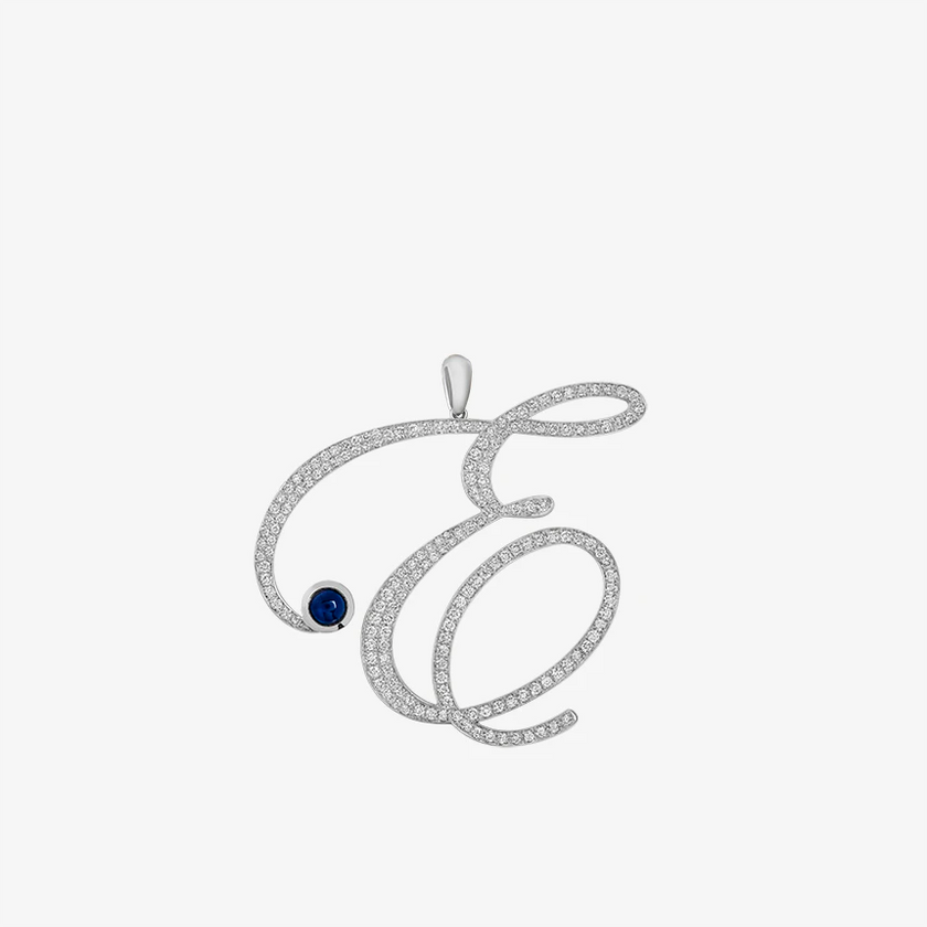 Alaghband Initials E Pendant with Diamonds & Blue Sapphire