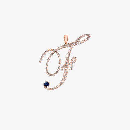 Alaghband Initials “F” Pendant with Diamonds & Blue Sapphire