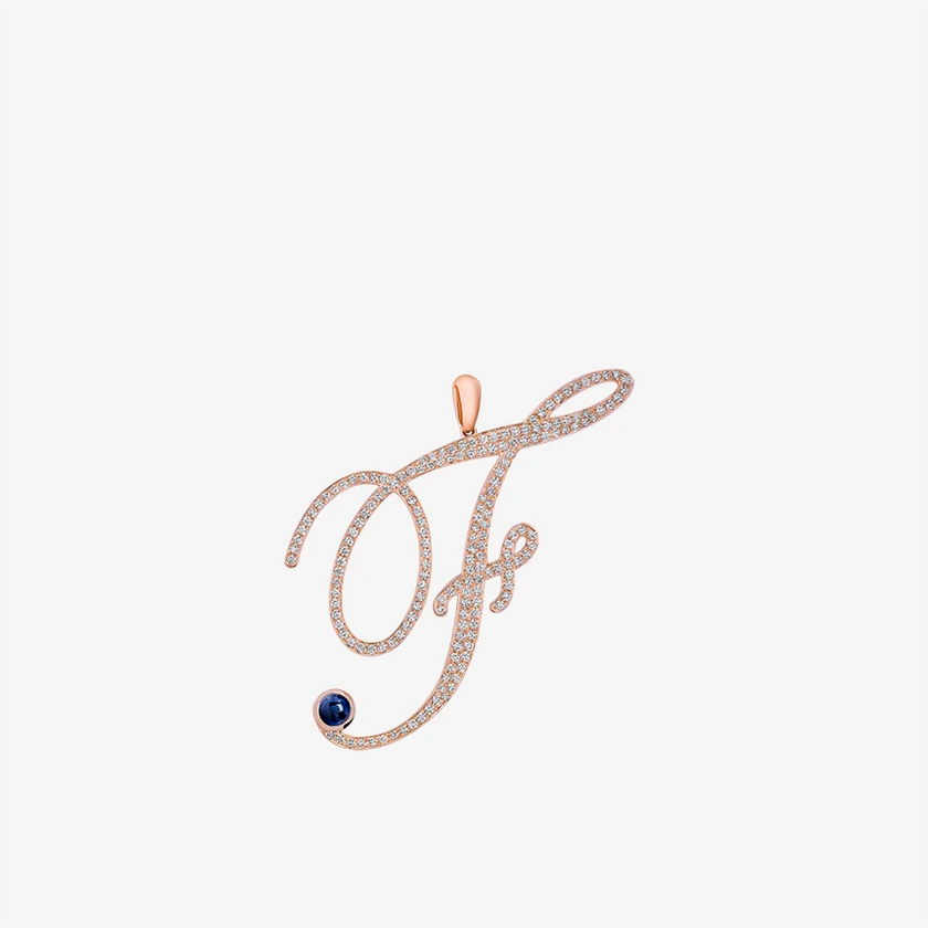 Alaghband Initials F Pendant with Diamonds & Blue Sapphire